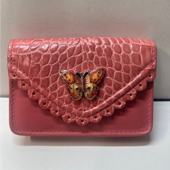 Brighton Pink Leather Butterfly Credit Card Holder with Butterfly Accent - Picture 1 of 7